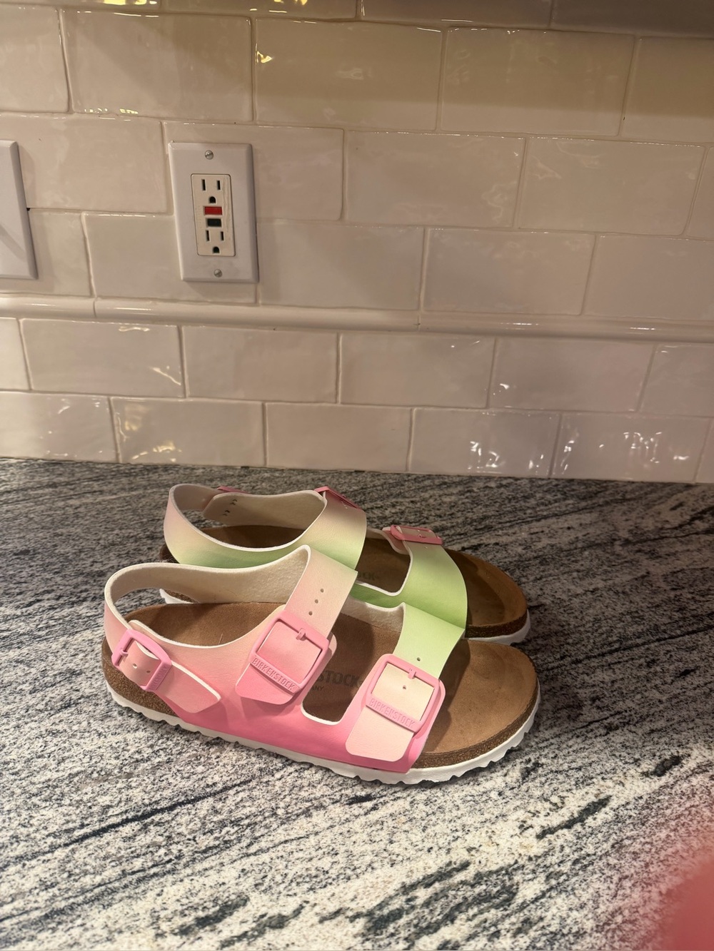 Women’s Birkenstock Milano Candy Pink/Faded Lime Size 41